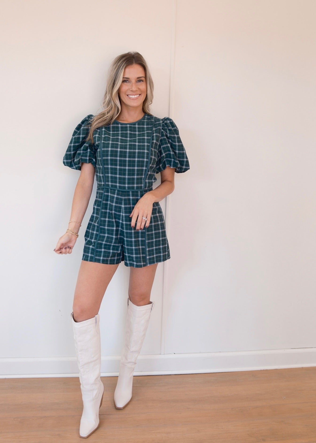 Green Plaid Romper