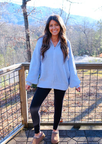 Baby Blue Zip Up Sweater Cardigan