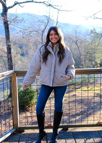 Brown Gingham Puffer Jacket