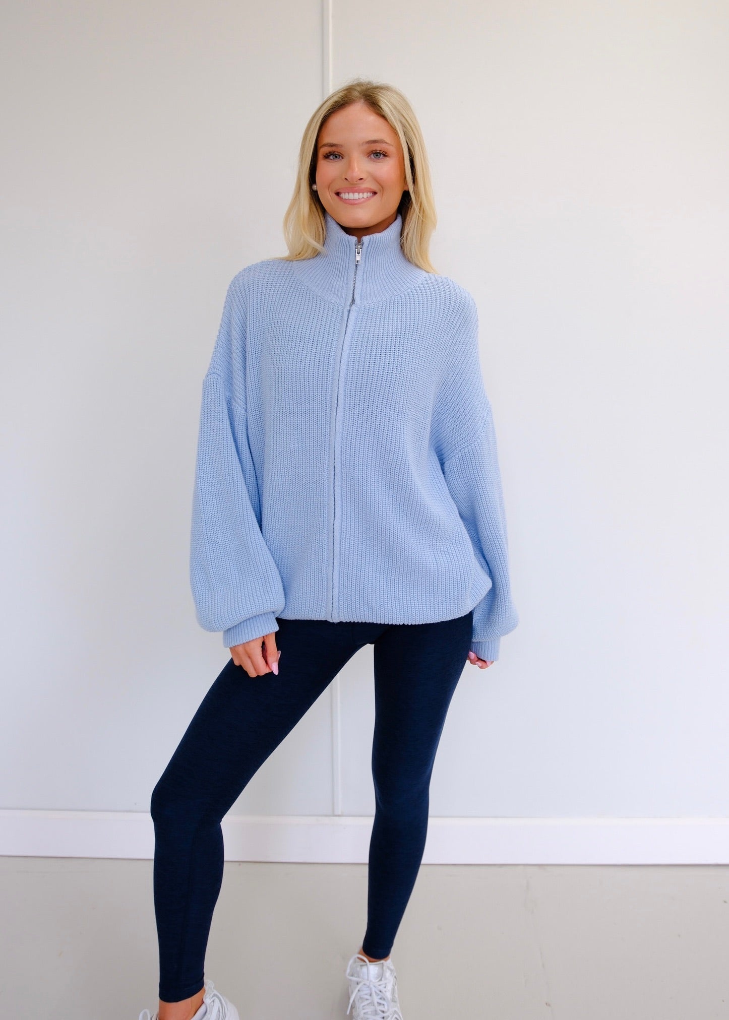 Baby Blue Zip Up Sweater Cardigan