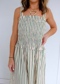 Augusta Midi Dress - Green Striped