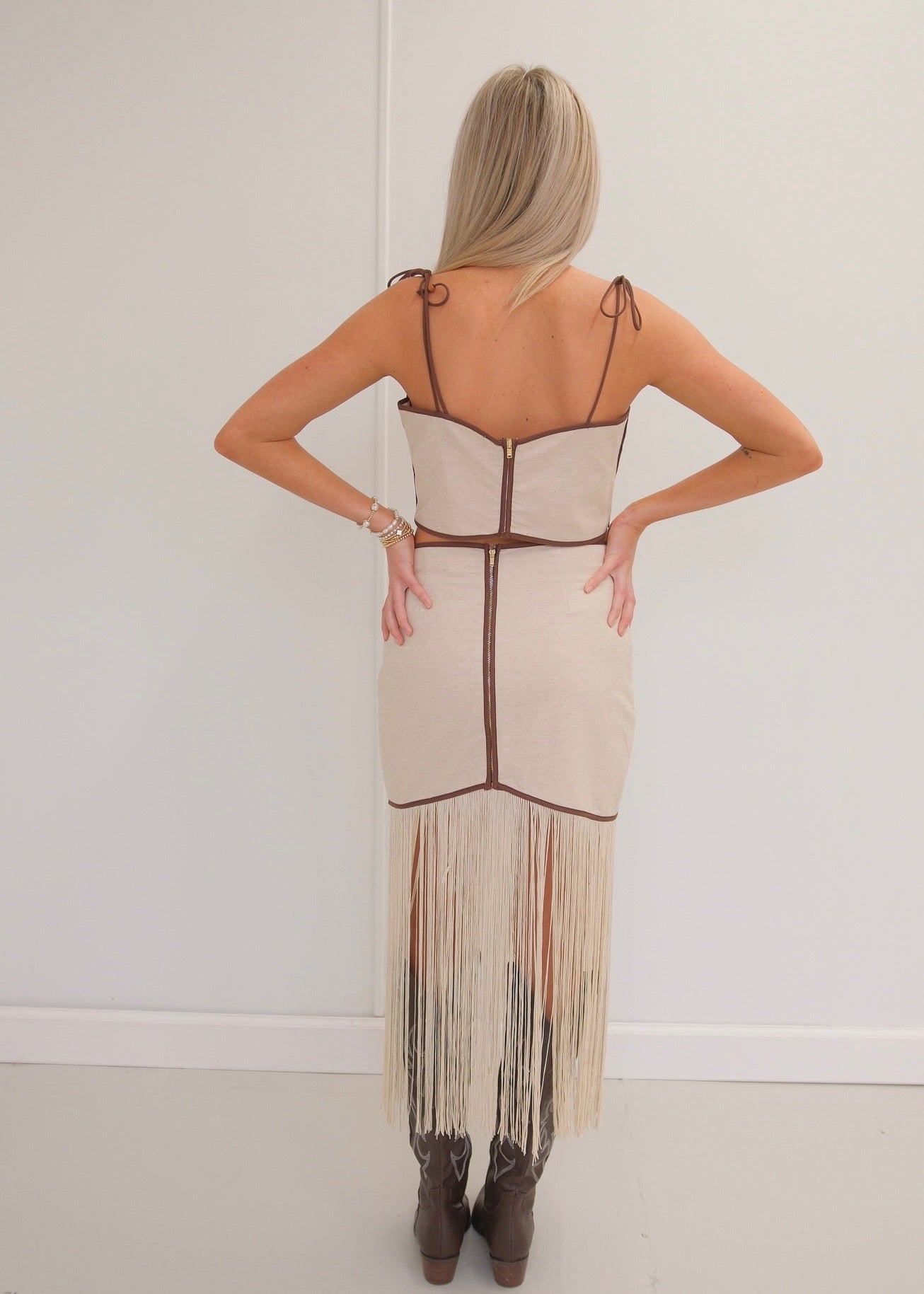 Gracie Fringe Set - Cream/Brown