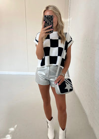 Checkered Sweater Vest - Navy