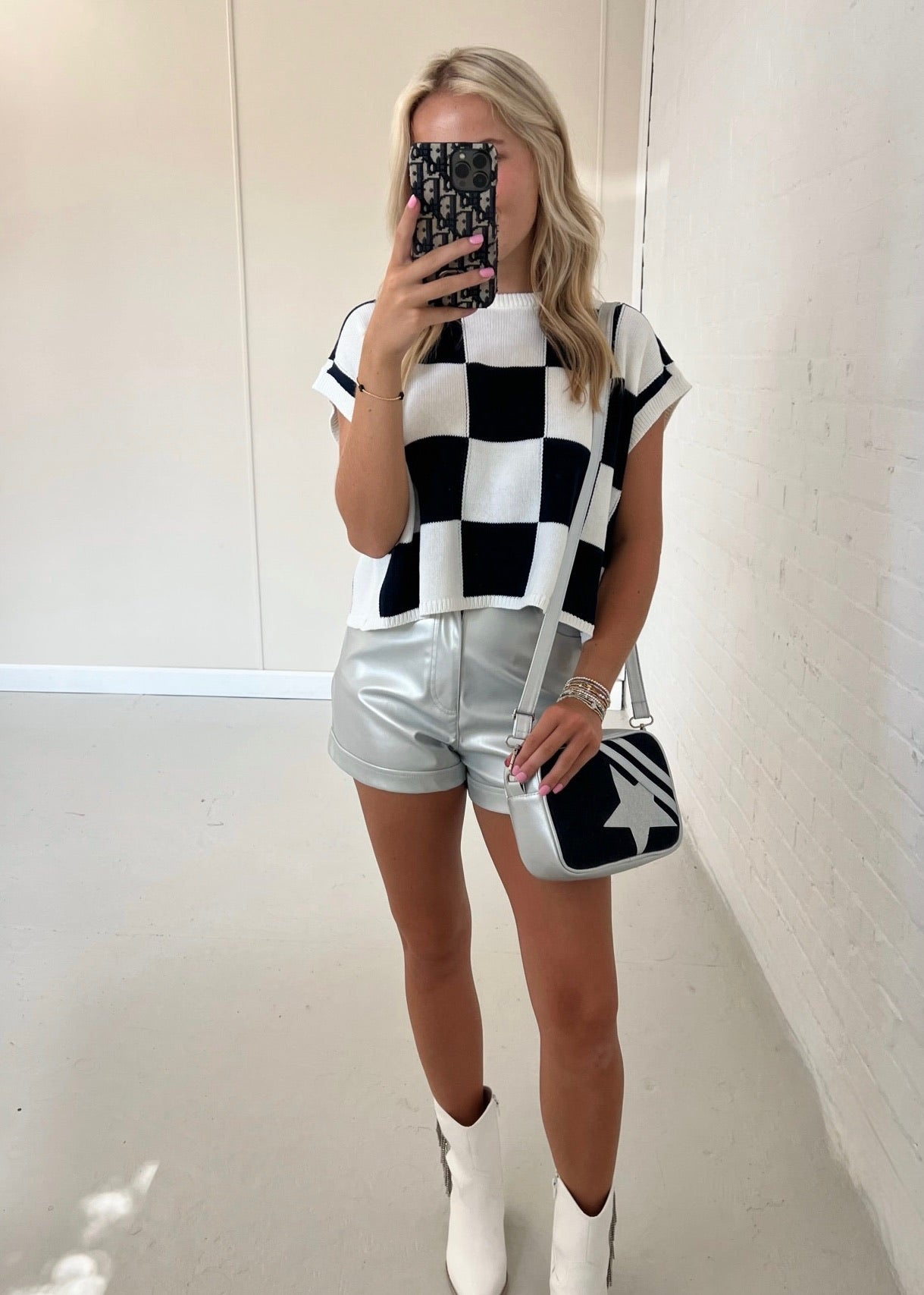 Checkered Sweater Vest - Navy