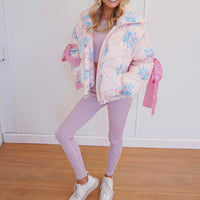 Floral Puffer Jacket - Pink