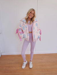 Floral Puffer Jacket - Pink