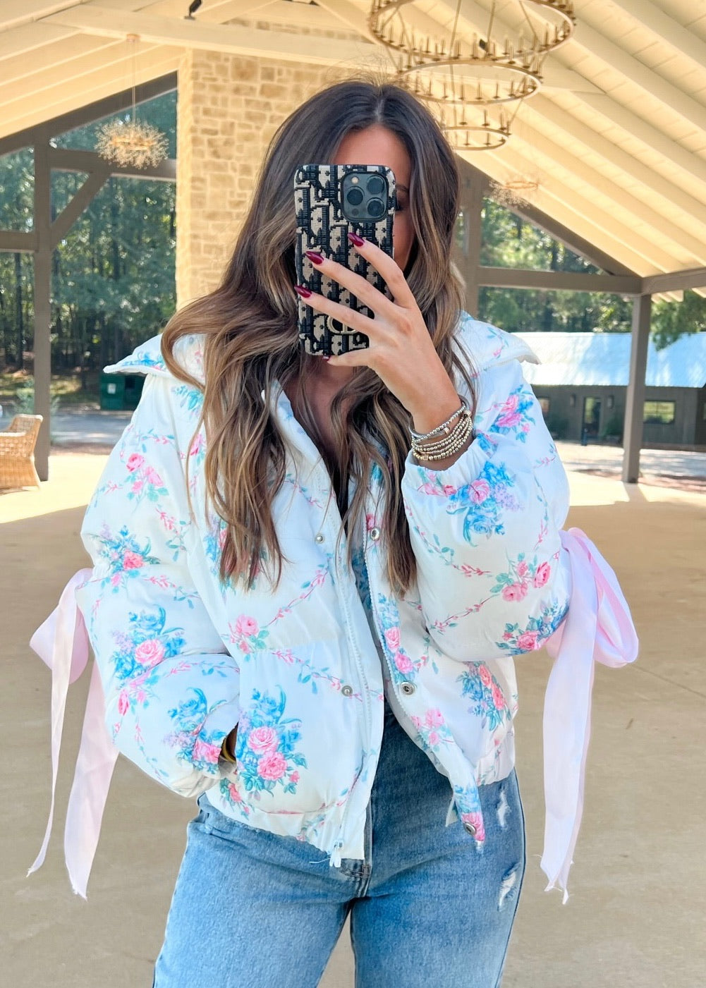 Floral Puffer Jacket - White