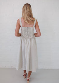 Khloe Striped Midi Dress - Beige/White