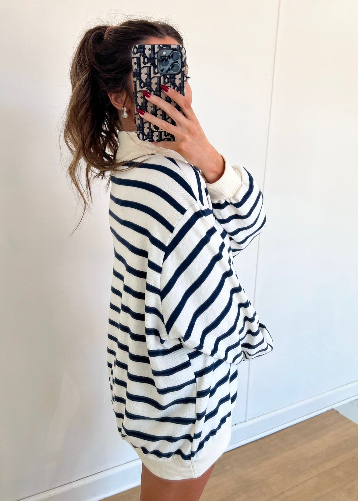 Alyssa Striped Mock Neck - Navy/Cream