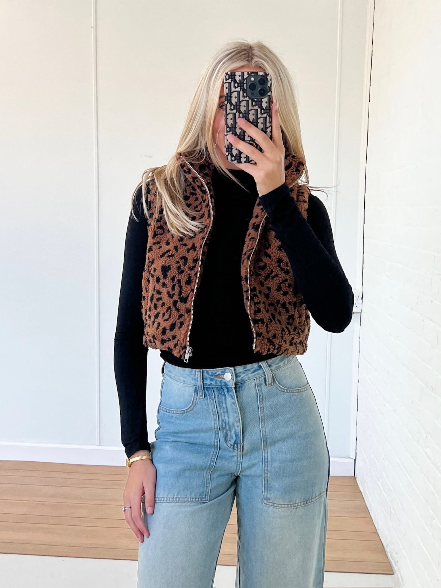 Cheetah Cropped Sherpa Vest