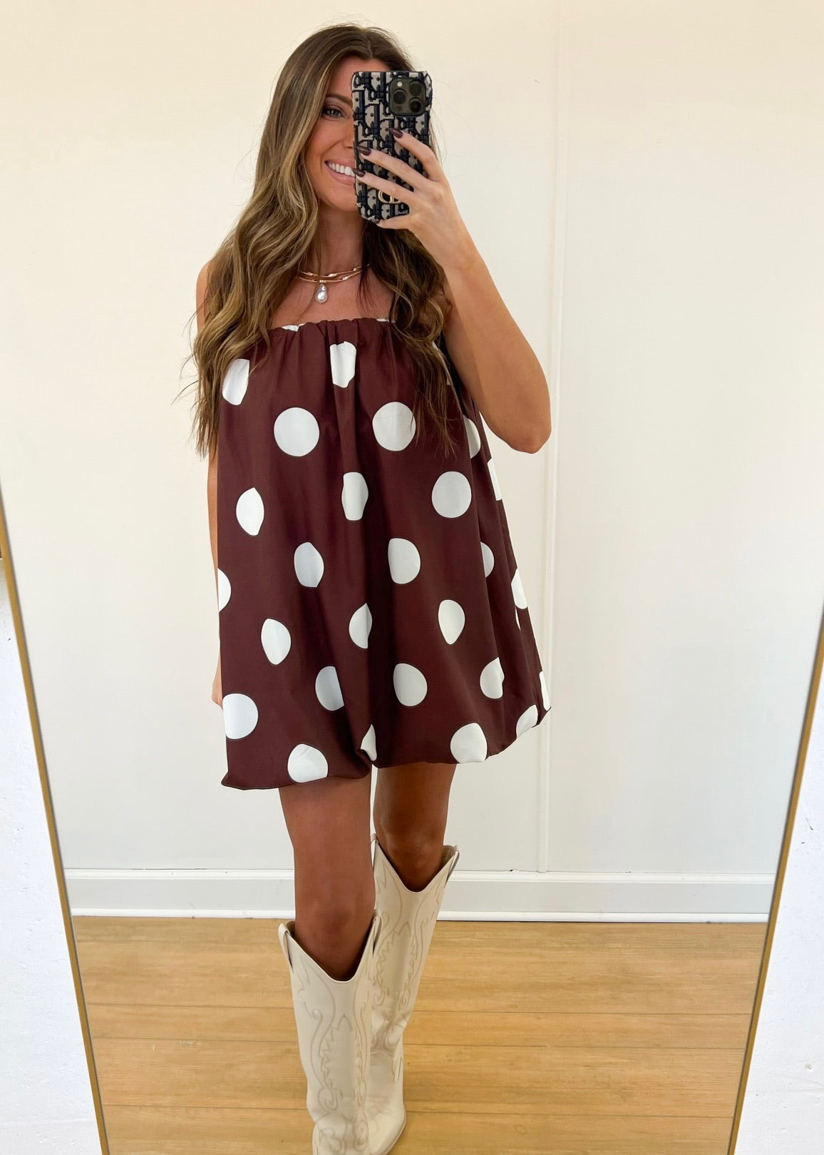 Polka Dot Bubble Dress - Brown