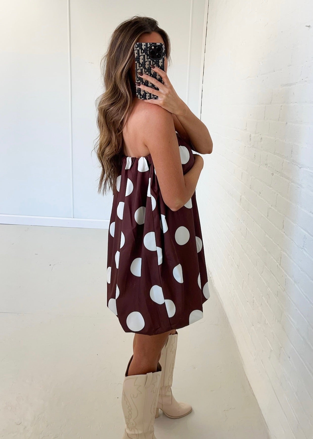Polka Dot Bubble Dress - Brown