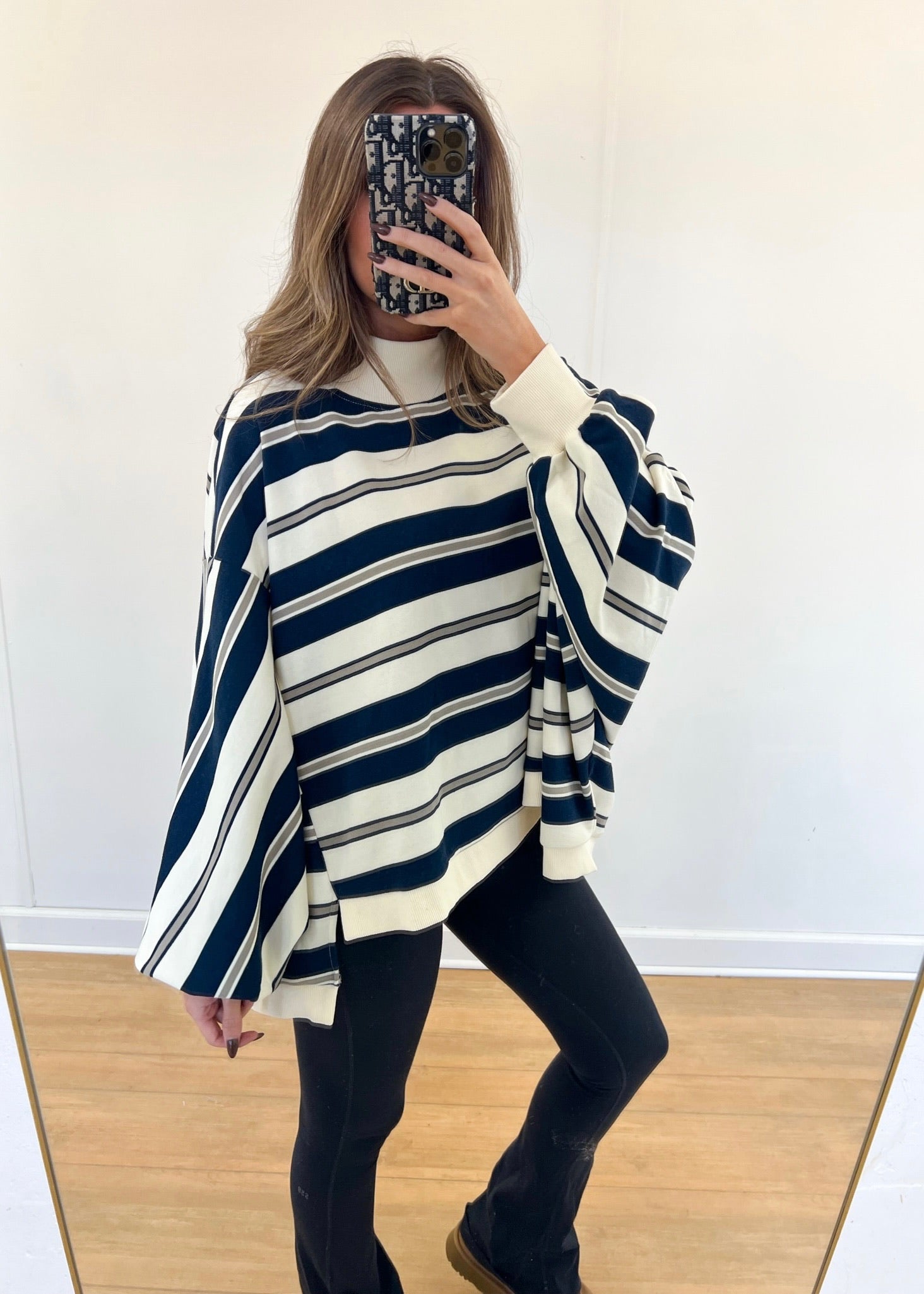 Striped Mock Neck Pullover