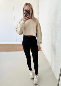 Camille Cropped Ribbed Pullover - Tan
