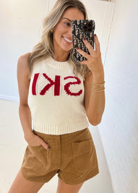 SKI Sweater Vest - Cream/Red