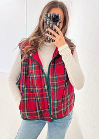 Carly Vintage Plaid Vest - Red