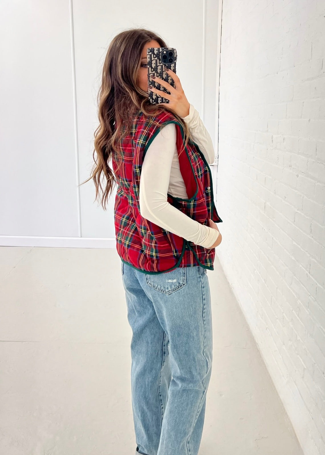 Carly Vintage Plaid Vest - Red