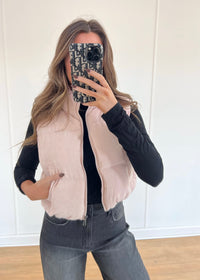 Cord Puffer Vest - Pink