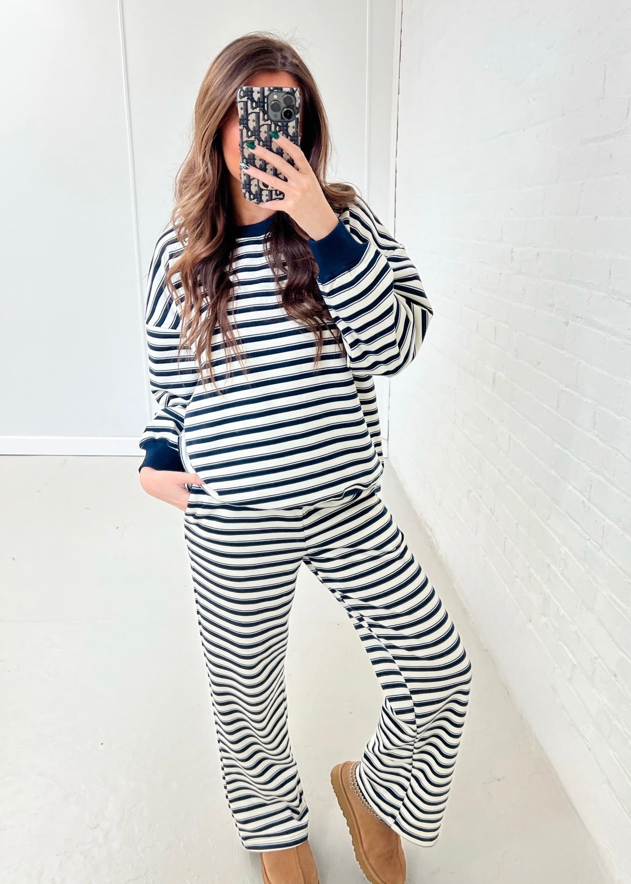 Navy & Cream Striped Lounge Set