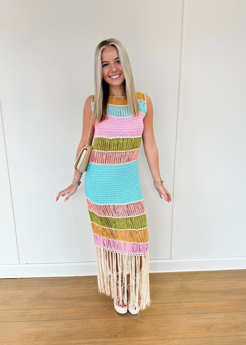 Fringe Crochet Knit Dress