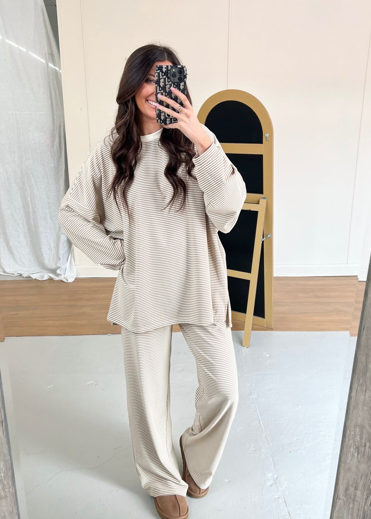 Cozy Striped Oversized Top - Beige