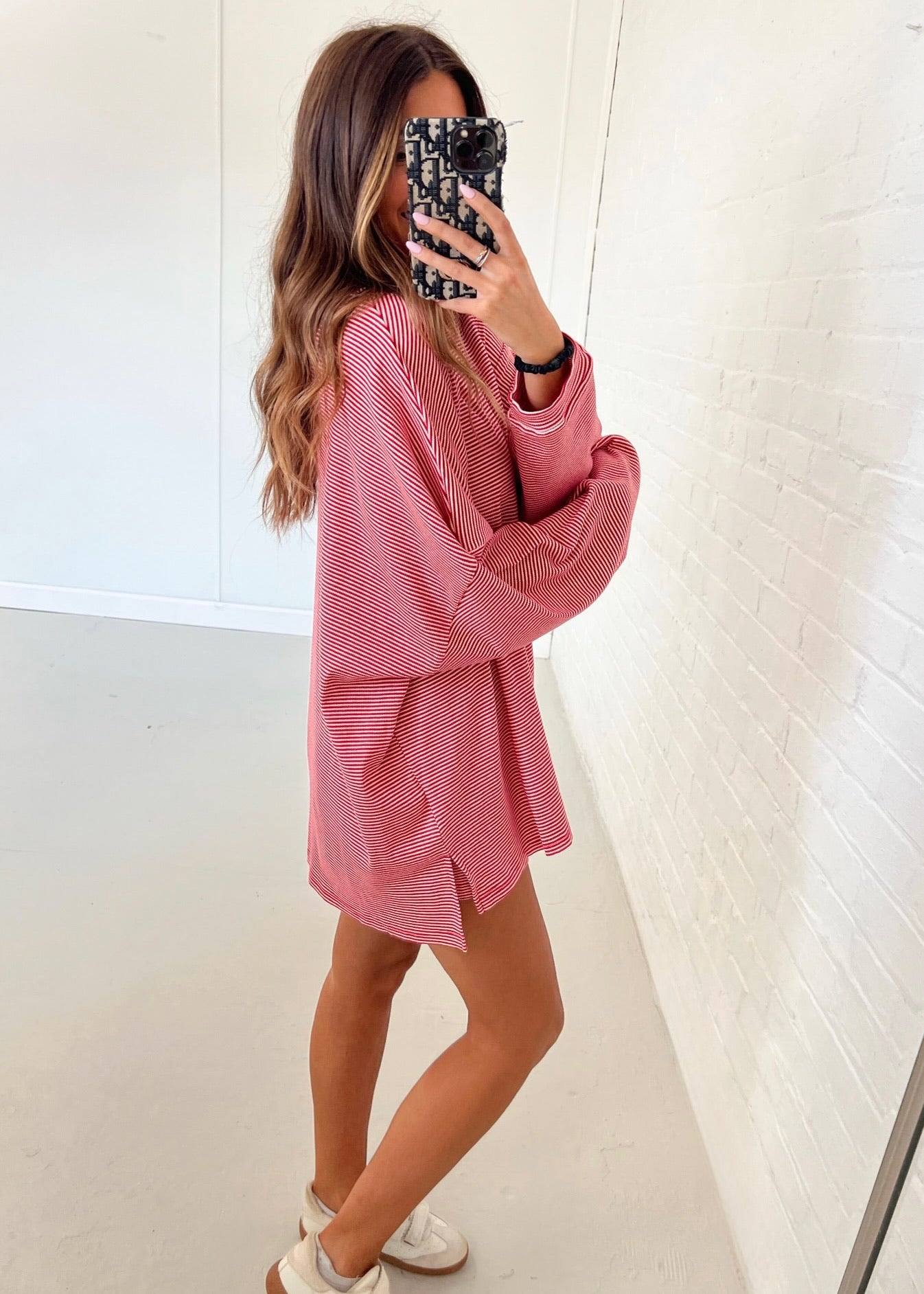 Comfy Striped Oversized Top - Red