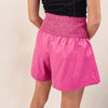 Adair Smocked Leather Shorts - Hot Pink